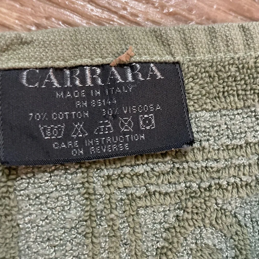 Carrara Italy Sage Green Damask Hand Towels Set (2) Cotton Viscose Fringed 12x18